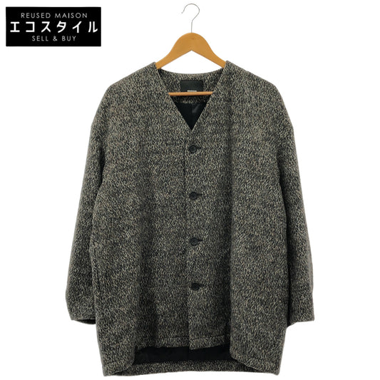 08SIRCUS Gray wool-blend leopard-print collarless blouson Tops