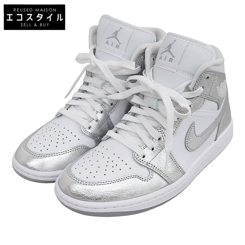 NIKE ナイキ 新品同様 エアジョーダン 1 MID SE ハイカット スニーカー シューズ レディース シルバー×ホワイト 24cm FN5031-100 シューズ