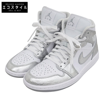 NIKE ナイキ 新品同様 エアジョーダン 1 MID SE ハイカット スニーカー シューズ レディース シルバー×ホワイト 24cm FN5031-100 シューズ