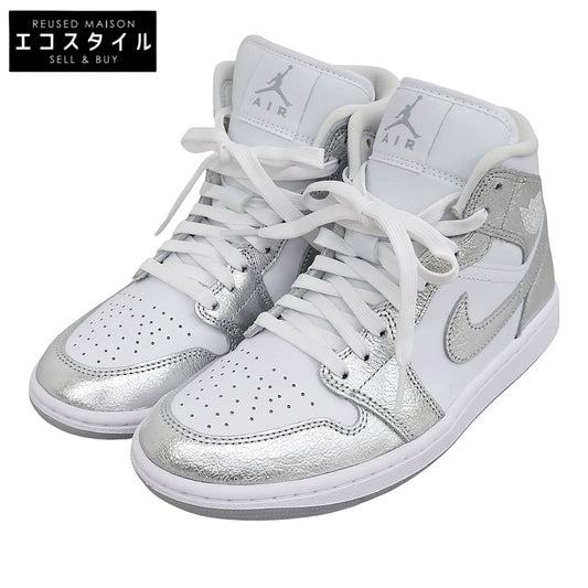 NIKE ナイキ 新品同様 エアジョーダン 1 MID SE ハイカット スニーカー シューズ レディース シルバー×ホワイト 24cm FN5031-100 シューズ