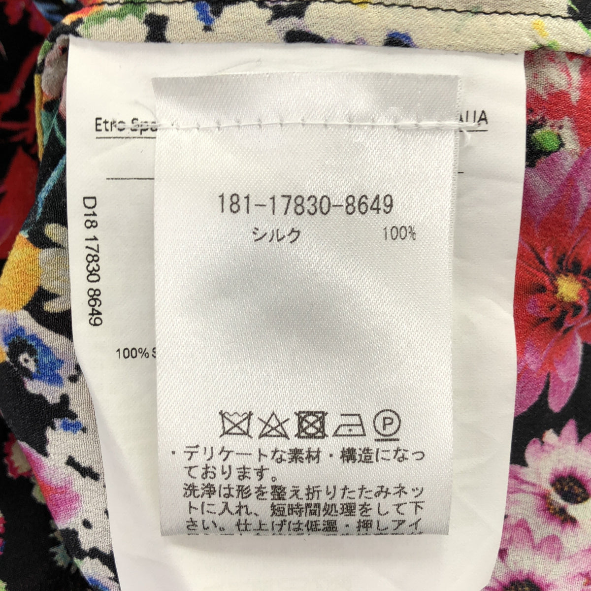 ETRO エトロ ブラック シルク フラワーボタン ボタニカル 長袖シャツ トップス