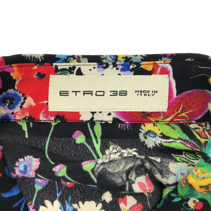 ETRO エトロ ブラック シルク フラワーボタン ボタニカル 長袖シャツ トップス