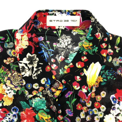 ETRO エトロ ブラック シルク フラワーボタン ボタニカル 長袖シャツ トップス