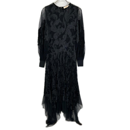 Tory Burch トリーバーチ ブラック ボタニカル柄 シアードレス ワンピース