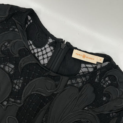 Tory Burch トリーバーチ ブラック ボタニカル柄 シアードレス ワンピース