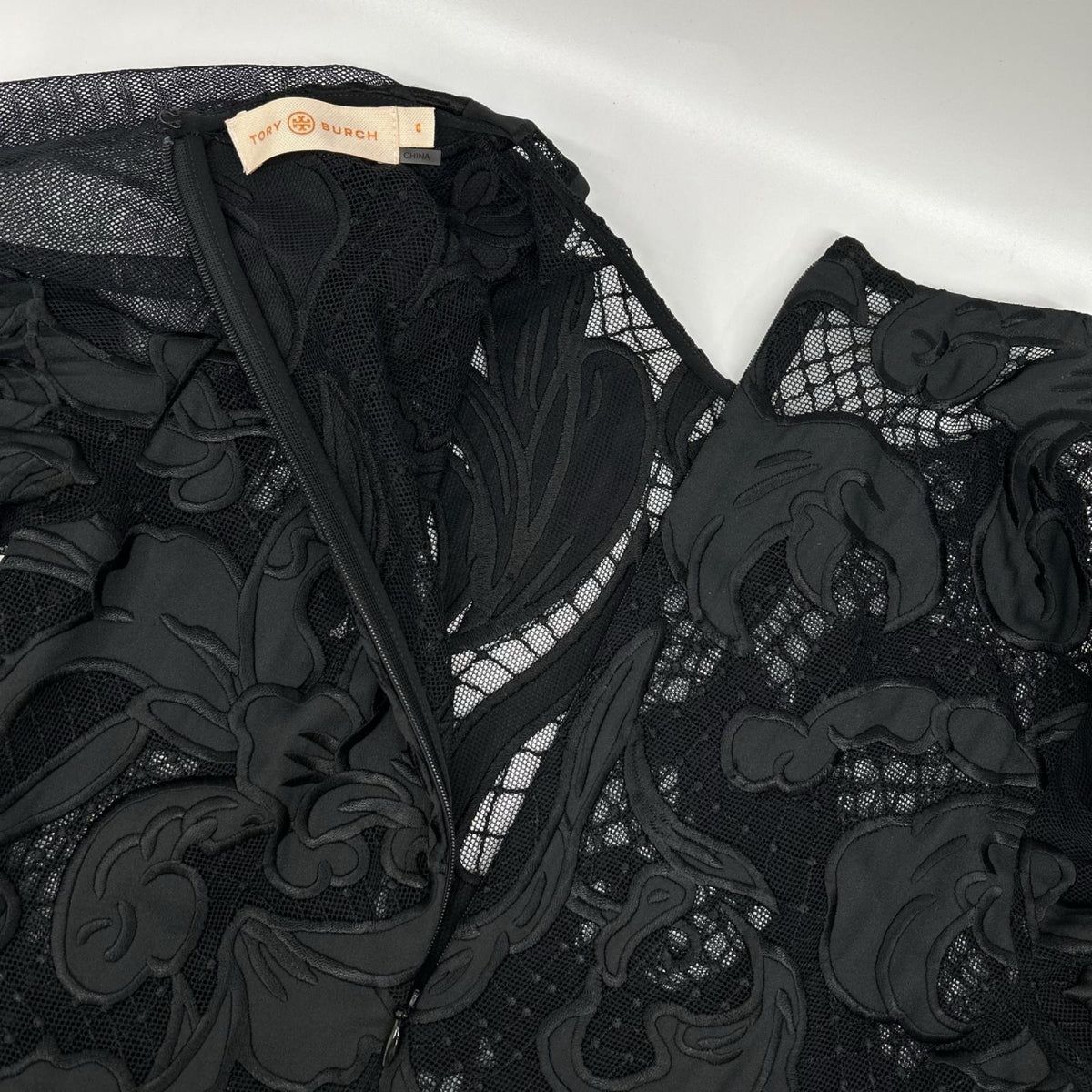Tory Burch トリーバーチ ブラック ボタニカル柄 シアードレス ワンピース