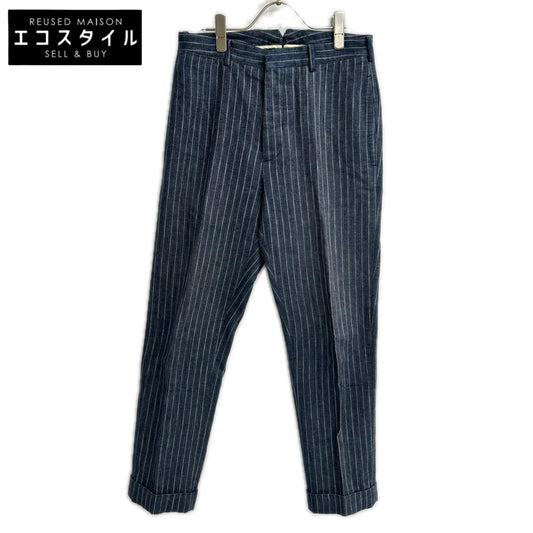 RRL ダブルアールエル 782959827001 イタリア製 インディゴ コットン×リネン シンチバック センタープレス ストライプ テーパードスラックス ボトムス