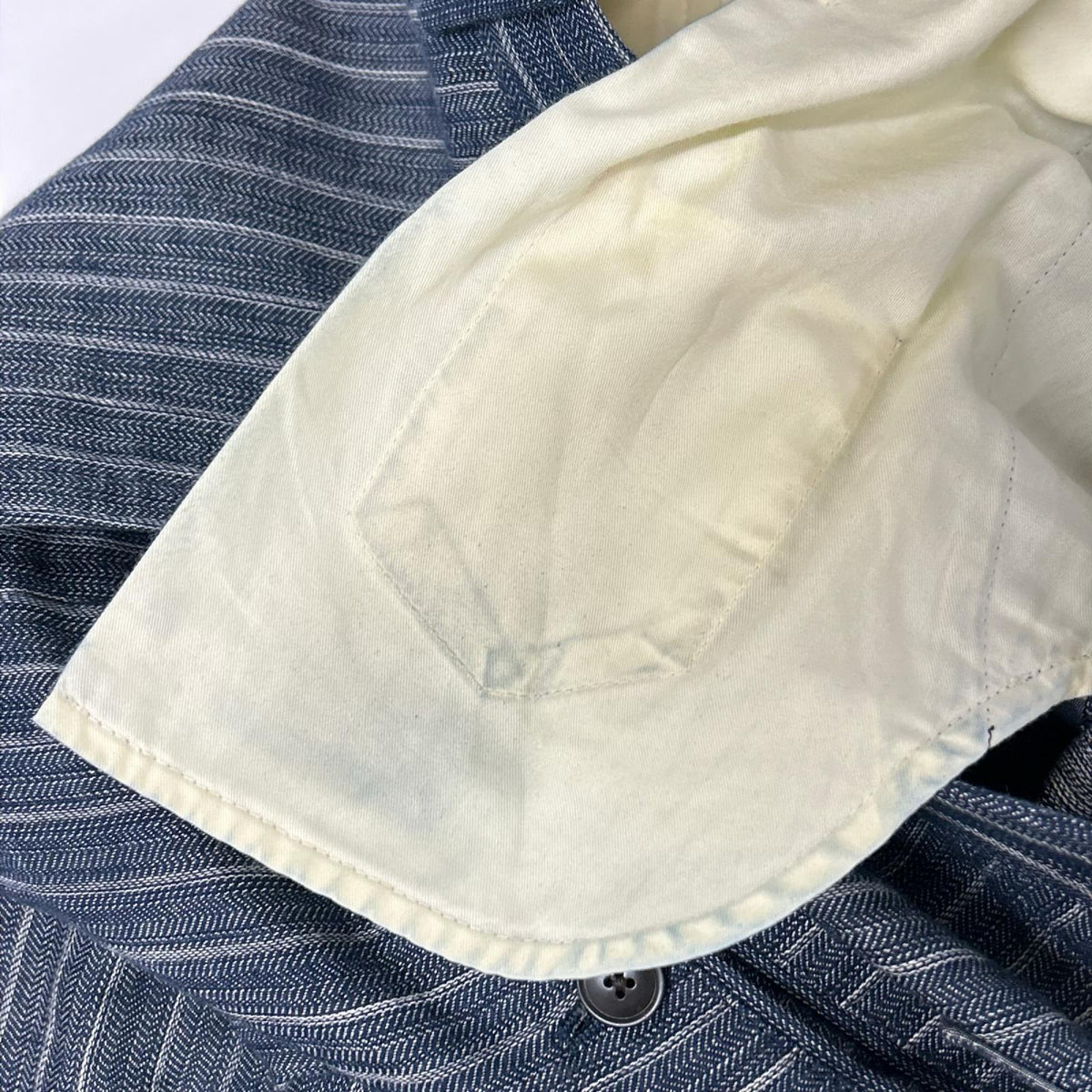 RRL ダブルアールエル 782959827001 イタリア製 インディゴ コットン×リネン シンチバック センタープレス ストライプ テーパードスラックス ボトムス