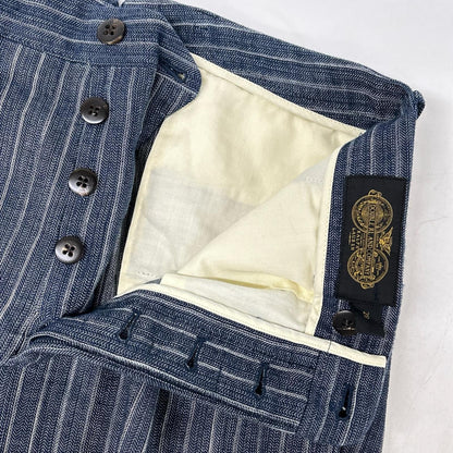RRL ダブルアールエル 782959827001 イタリア製 インディゴ コットン×リネン シンチバック センタープレス ストライプ テーパードスラックス ボトムス
