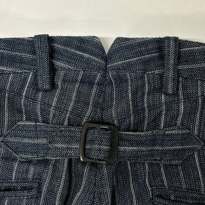 RRL ダブルアールエル 782959827001 イタリア製 インディゴ コットン×リネン シンチバック センタープレス ストライプ テーパードスラックス ボトムス