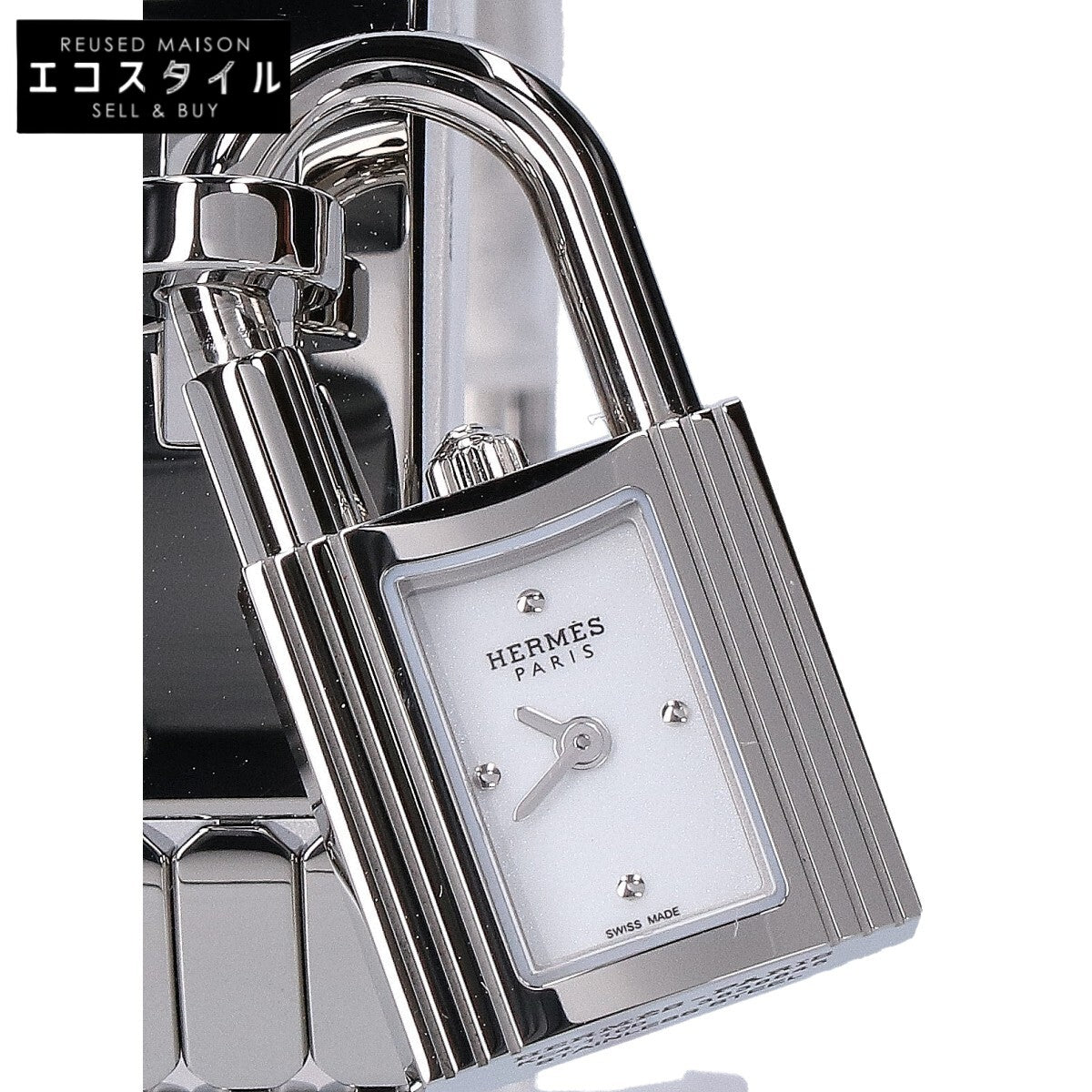HERMES エルメス 新品同様 KE4.110b ケリーウォッチ スパークリングホワイトラッカー文字盤 SS クオーツ 腕時計