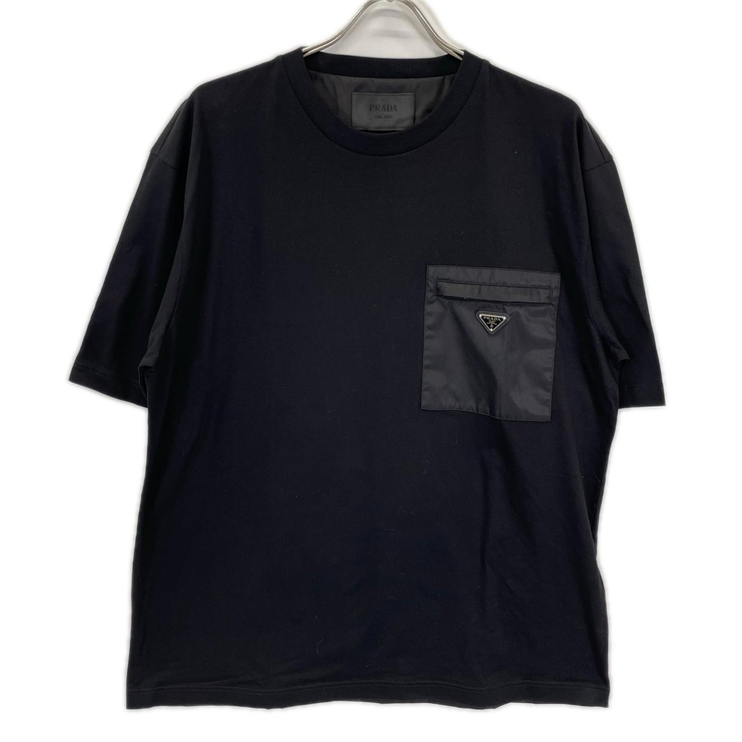 PRADA プラダ 26SS UJN661 SWMO ブラック トライアングルプレート ボックスシルエット Re-Nylon xジャージー Tシャツ トップス