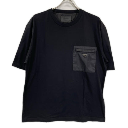PRADA プラダ 26SS UJN661 SWMO ブラック トライアングルプレート ボックスシルエット Re-Nylon xジャージー Tシャツ トップス