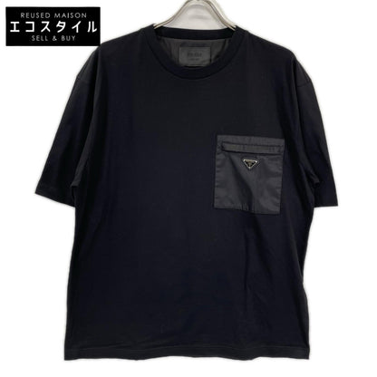 PRADA プラダ 26SS UJN661 SWMO ブラック トライアングルプレート ボックスシルエット Re-Nylon xジャージー Tシャツ トップス