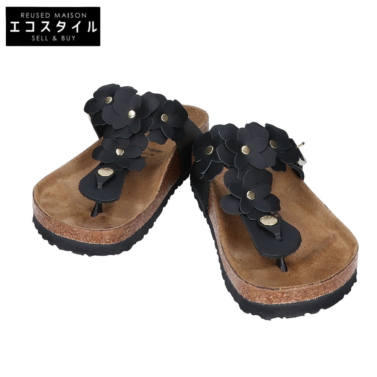 BIRKEN STOCK ビルケンシュトック ブラック Gizeh Flower Embellishment / ギゼ フラワー エンベリッシュメント トングサンダル シューズ