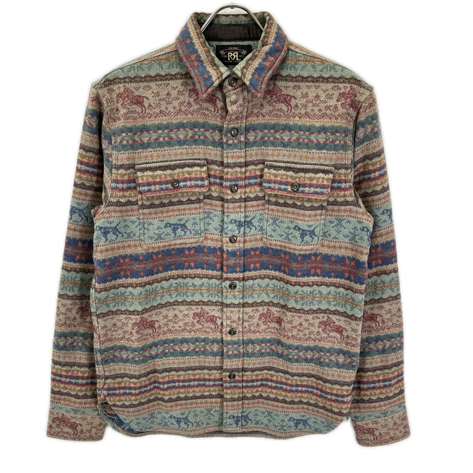 RRL ダブルアールエル 782799941001 ベージュ×ブルー フェアアイル コットンジャガード オーバサイズシャツ トップス