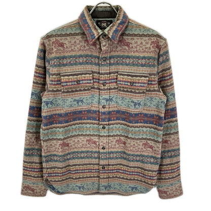 RRL ダブルアールエル 782799941001 ベージュ×ブルー フェアアイル コットンジャガード オーバサイズシャツ トップス