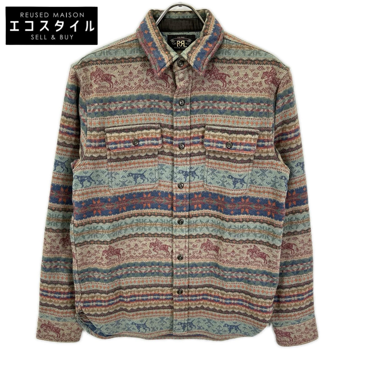 RRL ダブルアールエル 782799941001 ベージュ×ブルー フェアアイル コットンジャガード オーバサイズシャツ トップス