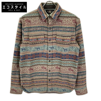 RRL ダブルアールエル 782799941001 ベージュ×ブルー フェアアイル コットンジャガード オーバサイズシャツ トップス