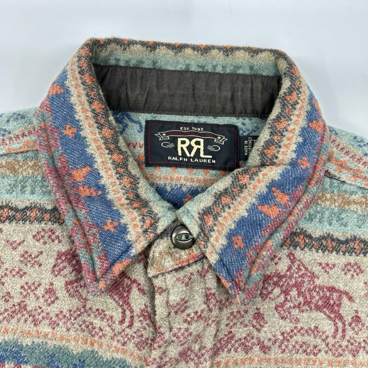 RRL ダブルアールエル 782799941001 ベージュ×ブルー フェアアイル コットンジャガード オーバサイズシャツ トップス