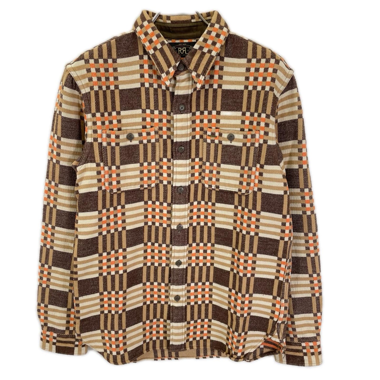 RRL ダブルアールエル 782911360001 ベージュ×オレンジ コットン チェック柄 プラッドジャガードワークシャツ トップス