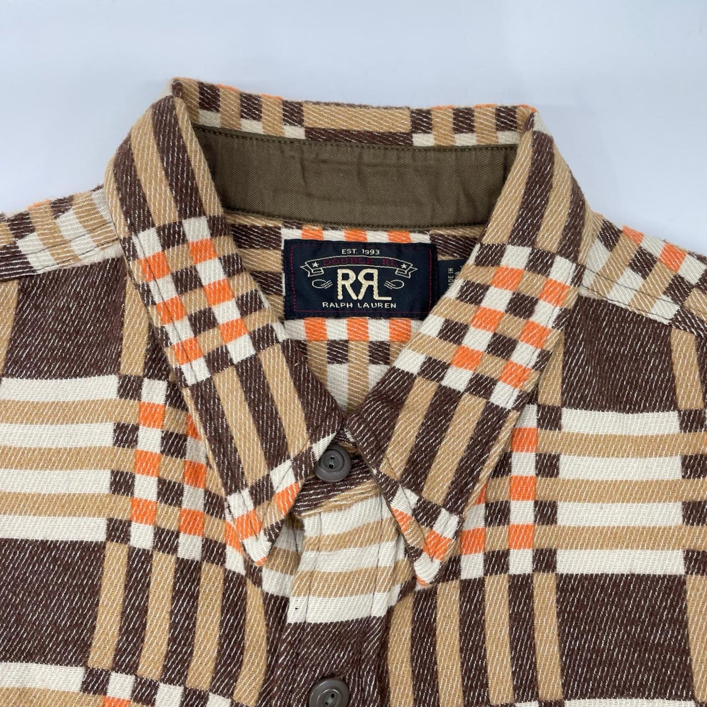 RRL ダブルアールエル 782911360001 ベージュ×オレンジ コットン チェック柄 プラッドジャガードワークシャツ トップス