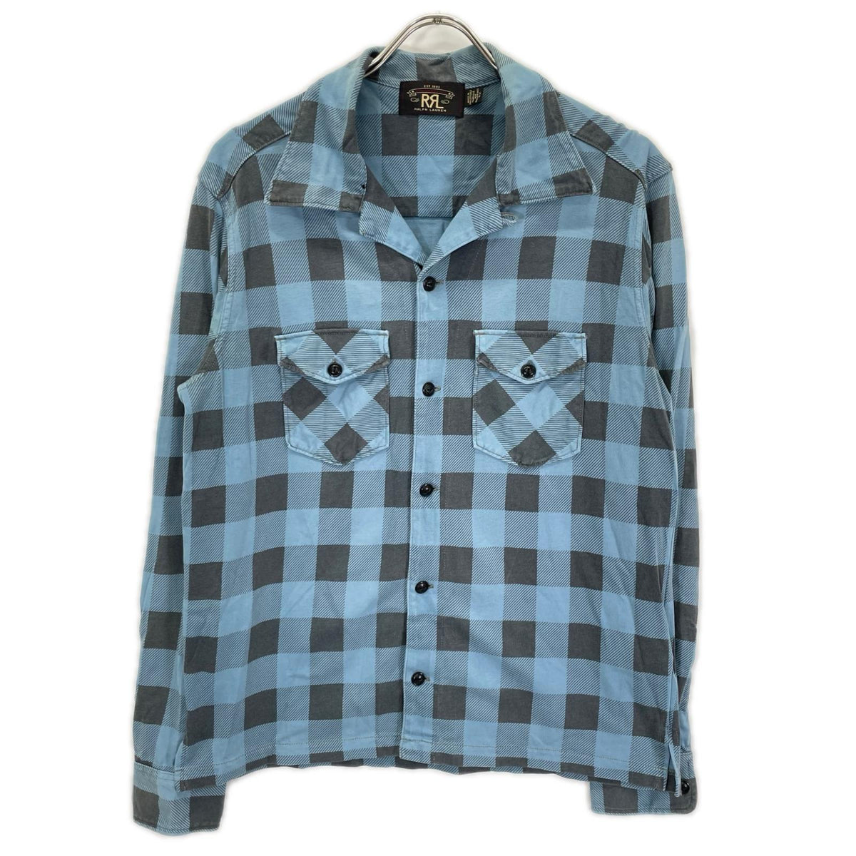 RRL ダブルアールエル 782826944001 ブルー×グレー コットン バッファローチェック ジャージーワークシャツ トップス