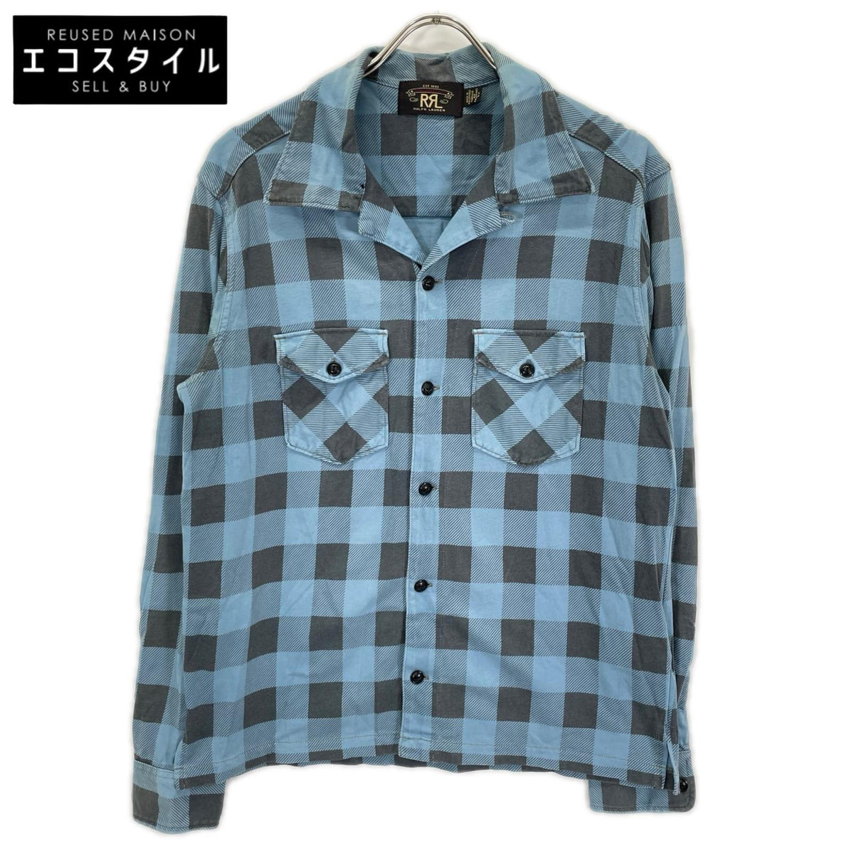 RRL ダブルアールエル 782826944001 ブルー×グレー コットン バッファローチェック ジャージーワークシャツ トップス