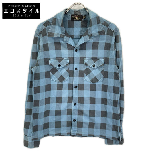 RRL ダブルアールエル 782826944001 ブルー×グレー コットン バッファローチェック ジャージーワークシャツ トップス
