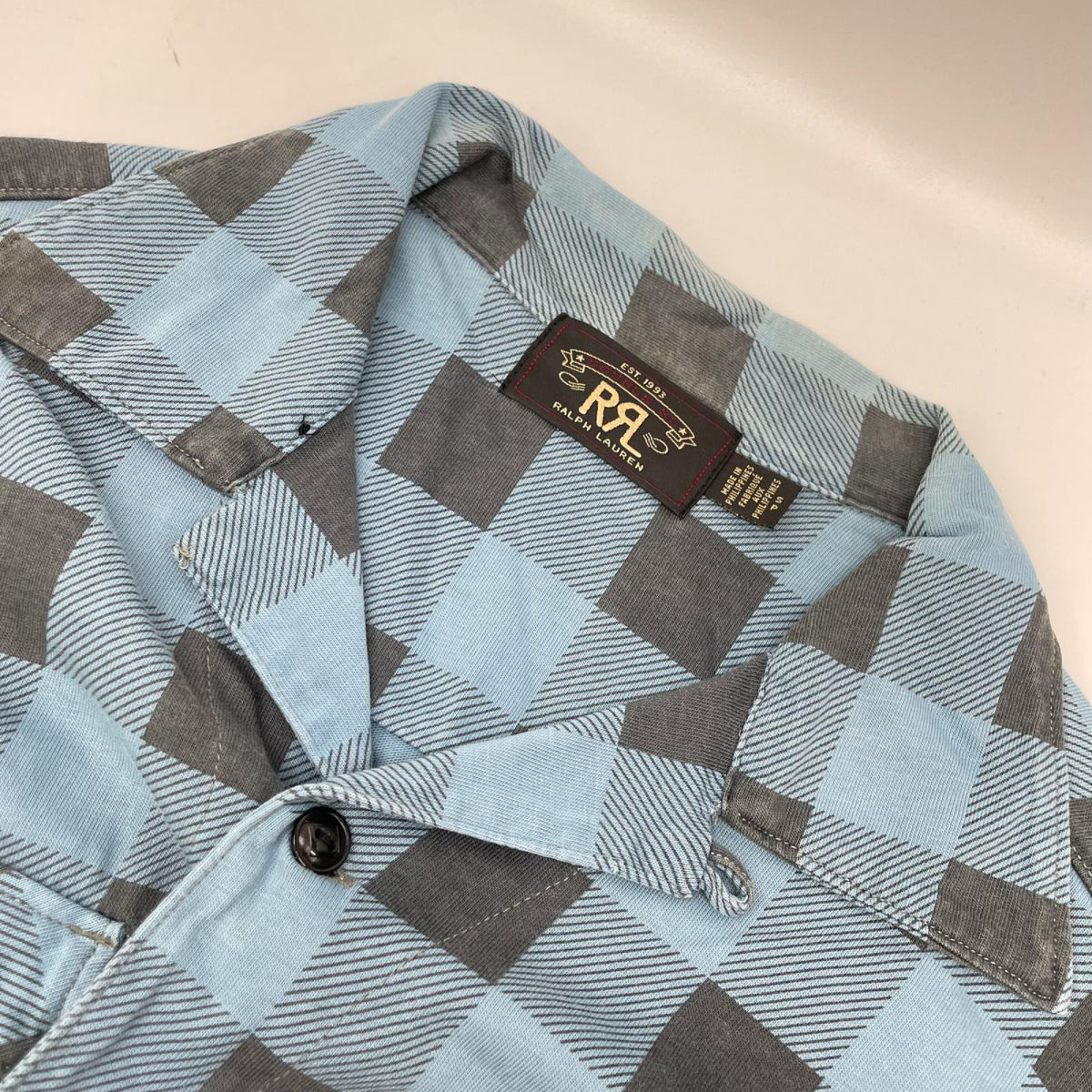 RRL ダブルアールエル 782826944001 ブルー×グレー コットン バッファローチェック ジャージーワークシャツ トップス