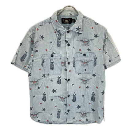 RRL ダブルアールエル 782830429001 ライトブルー コットン ユーズド加工 スター&イーグル ショートスリーブシャンブレーシャツ トップス