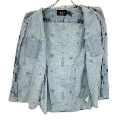 RRL ダブルアールエル 782830429001 ライトブルー コットン ユーズド加工 スター&イーグル ショートスリーブシャンブレーシャツ トップス