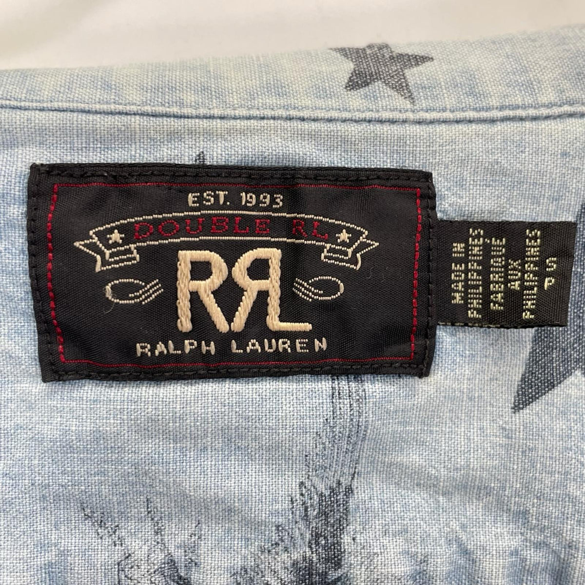 RRL ダブルアールエル 782830429001 ライトブルー コットン ユーズド加工 スター&イーグル ショートスリーブシャンブレーシャツ トップス