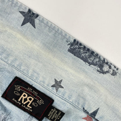 RRL ダブルアールエル 782830429001 ライトブルー コットン ユーズド加工 スター&イーグル ショートスリーブシャンブレーシャツ トップス