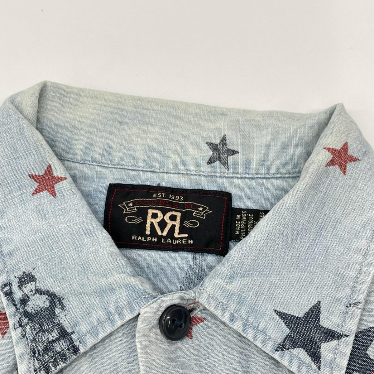 RRL ダブルアールエル 782830429001 ライトブルー コットン ユーズド加工 スター&イーグル ショートスリーブシャンブレーシャツ トップス