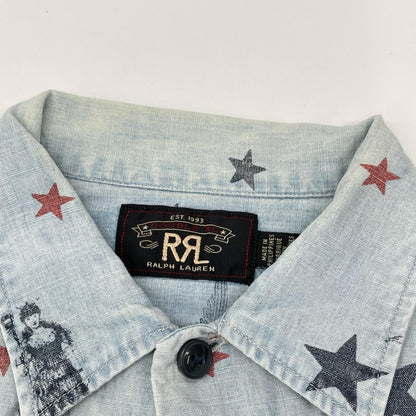 RRL ダブルアールエル 782830429001 ライトブルー コットン ユーズド加工 スター&イーグル ショートスリーブシャンブレーシャツ トップス