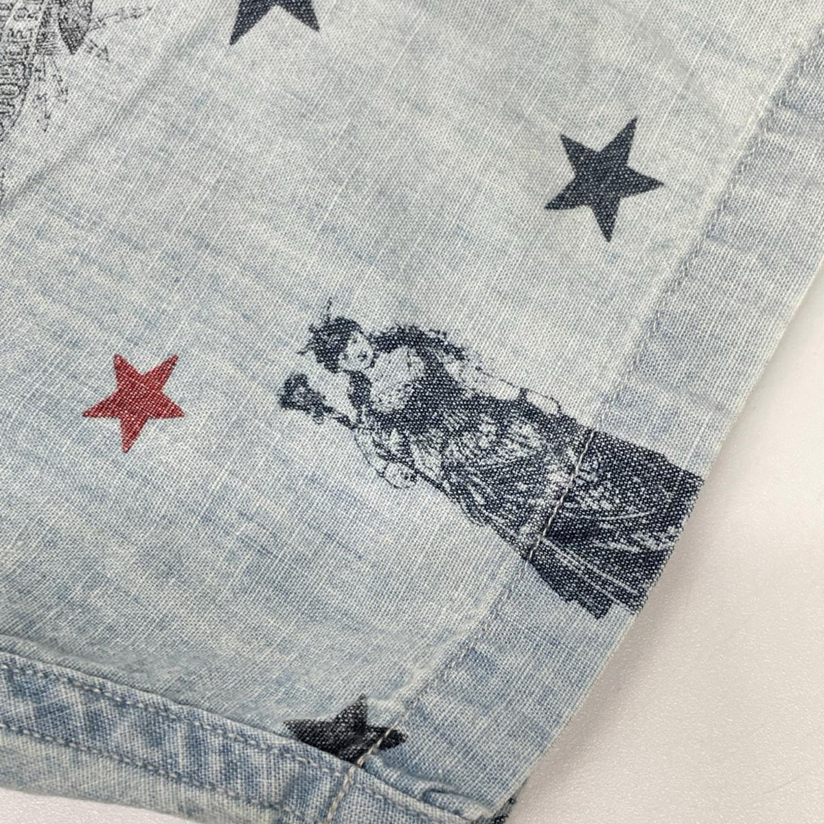 RRL ダブルアールエル 782830429001 ライトブルー コットン ユーズド加工 スター&イーグル ショートスリーブシャンブレーシャツ トップス