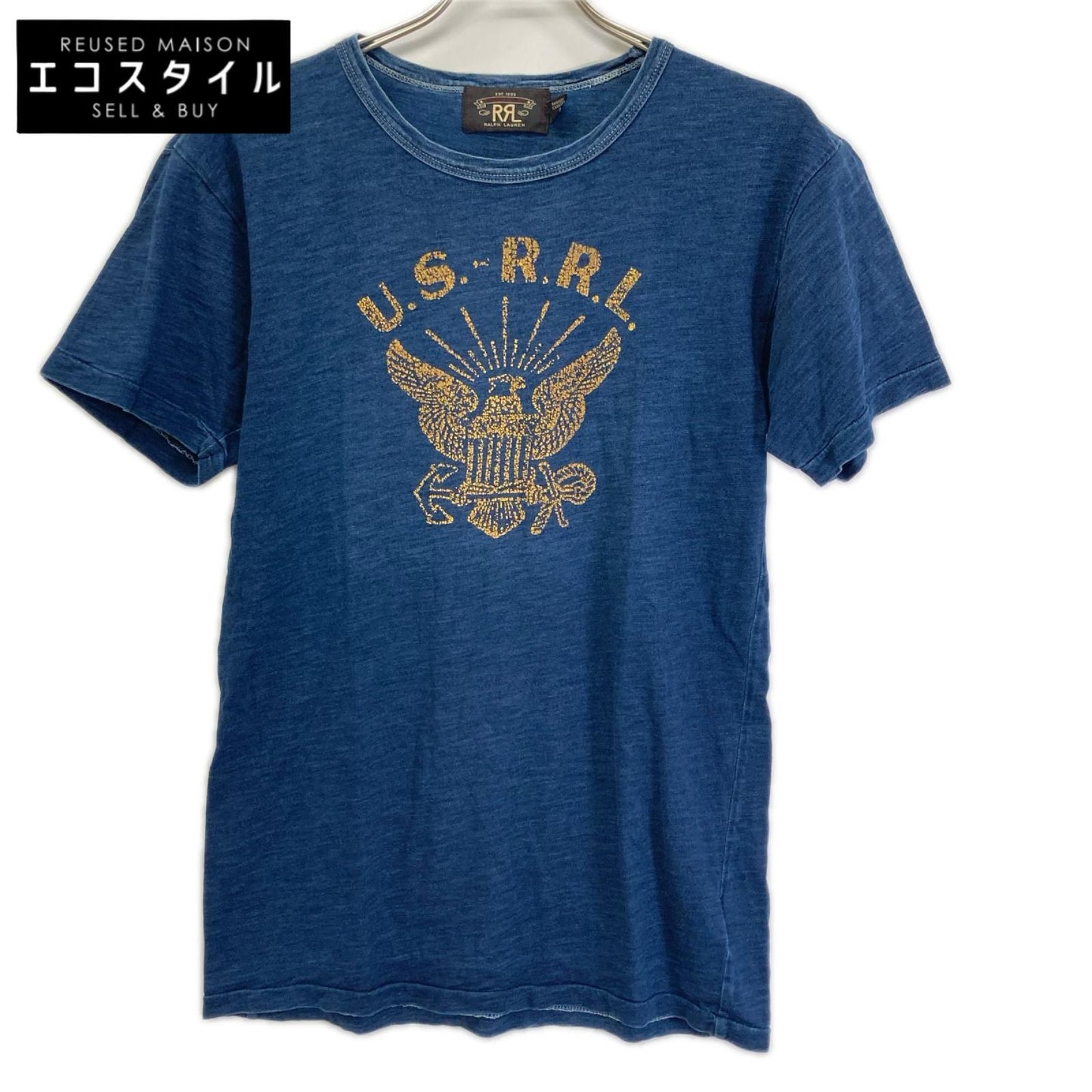 RRL ダブルアールエル 782733405001 インディゴブルー コットン 本藍染め スラブ織り ショートスリーブプリントカットソー トップス