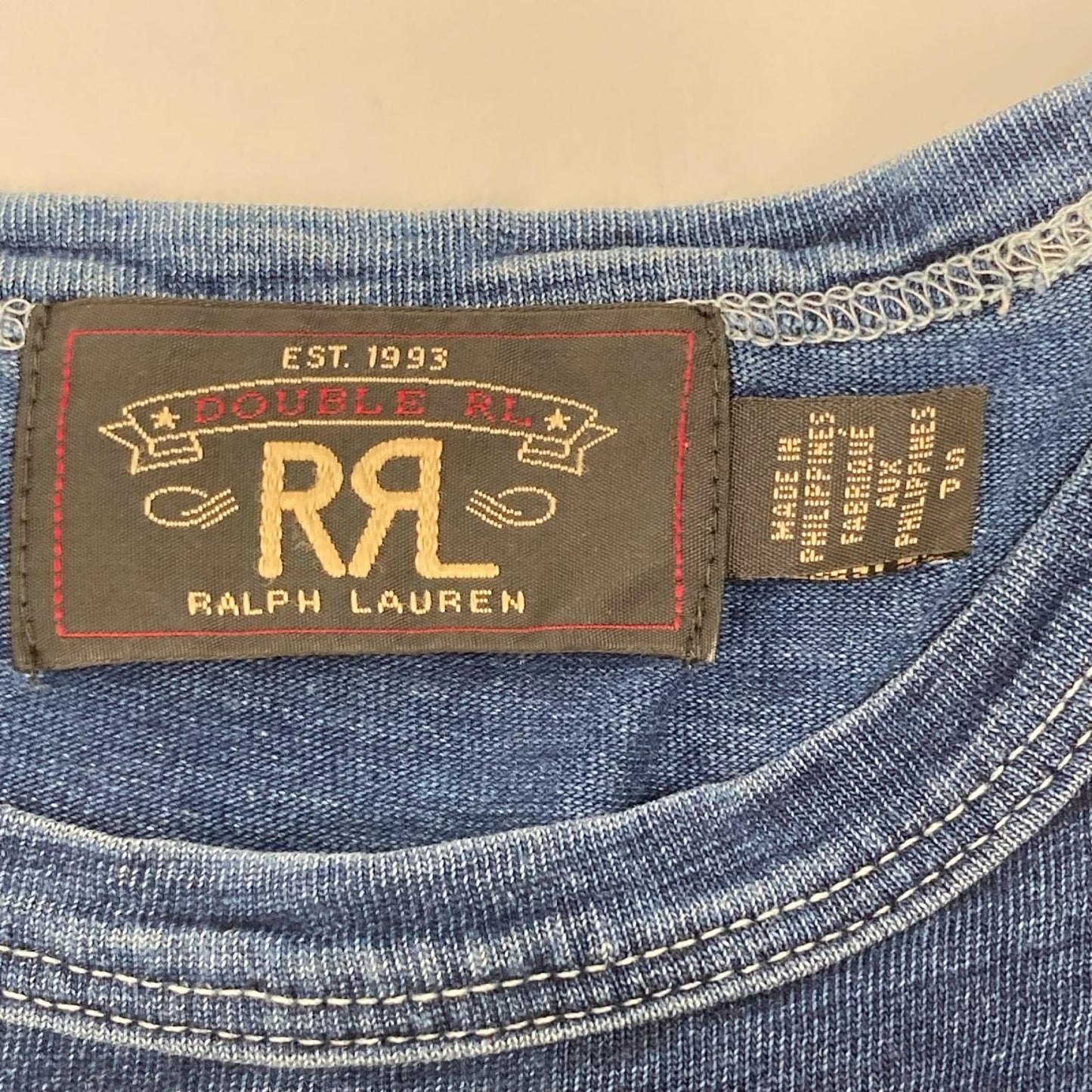 RRL ダブルアールエル 782733405001 インディゴブルー コットン 本藍染め スラブ織り ショートスリーブプリントカットソー トップス