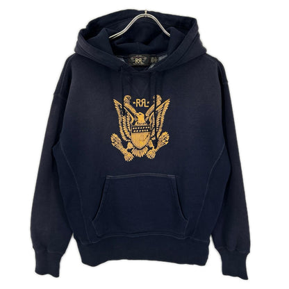 RRL ダブルアールエル 782857099001 ネイビー コットン ユーズド加工 両Vガゼット イーグルクレスト グラフィックフーディ トップス