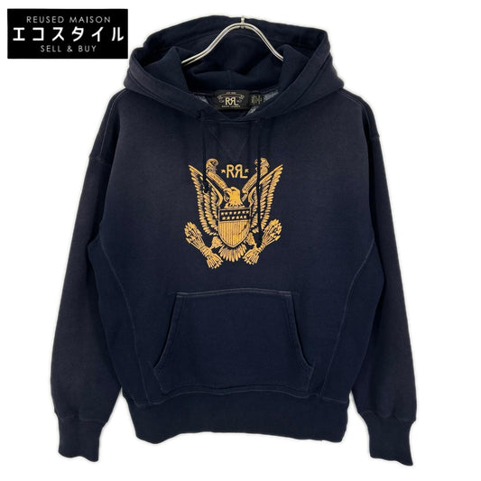 RRL ダブルアールエル 782857099001 ネイビー コットン ユーズド加工 両Vガゼット イーグルクレスト グラフィックフーディ トップス
