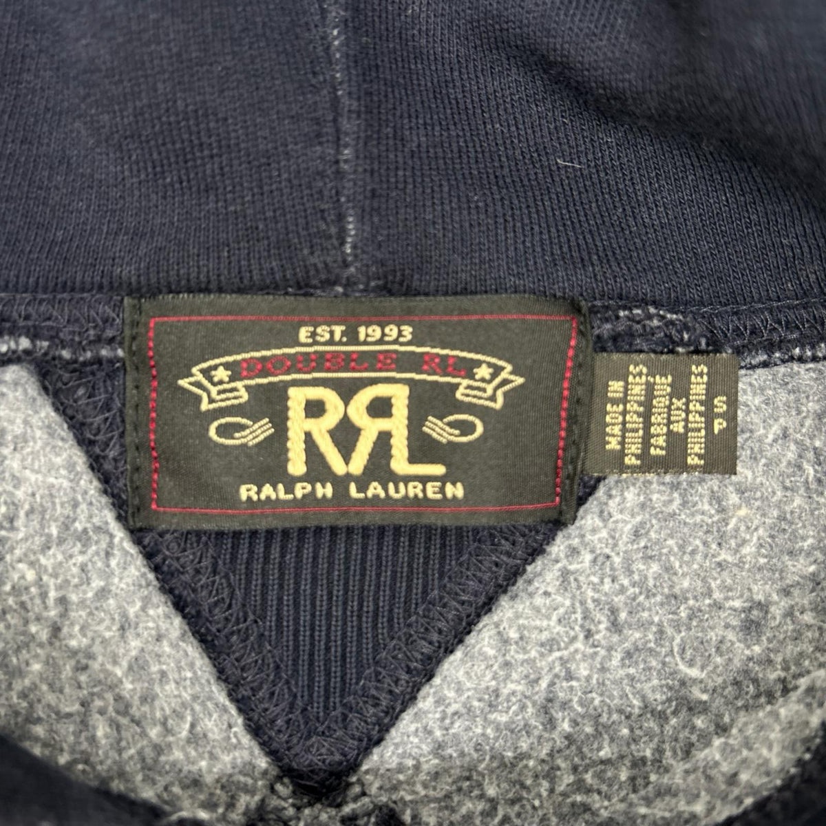 RRL ダブルアールエル 782857099001 ネイビー コットン ユーズド加工 両Vガゼット イーグルクレスト グラフィックフーディ トップス
