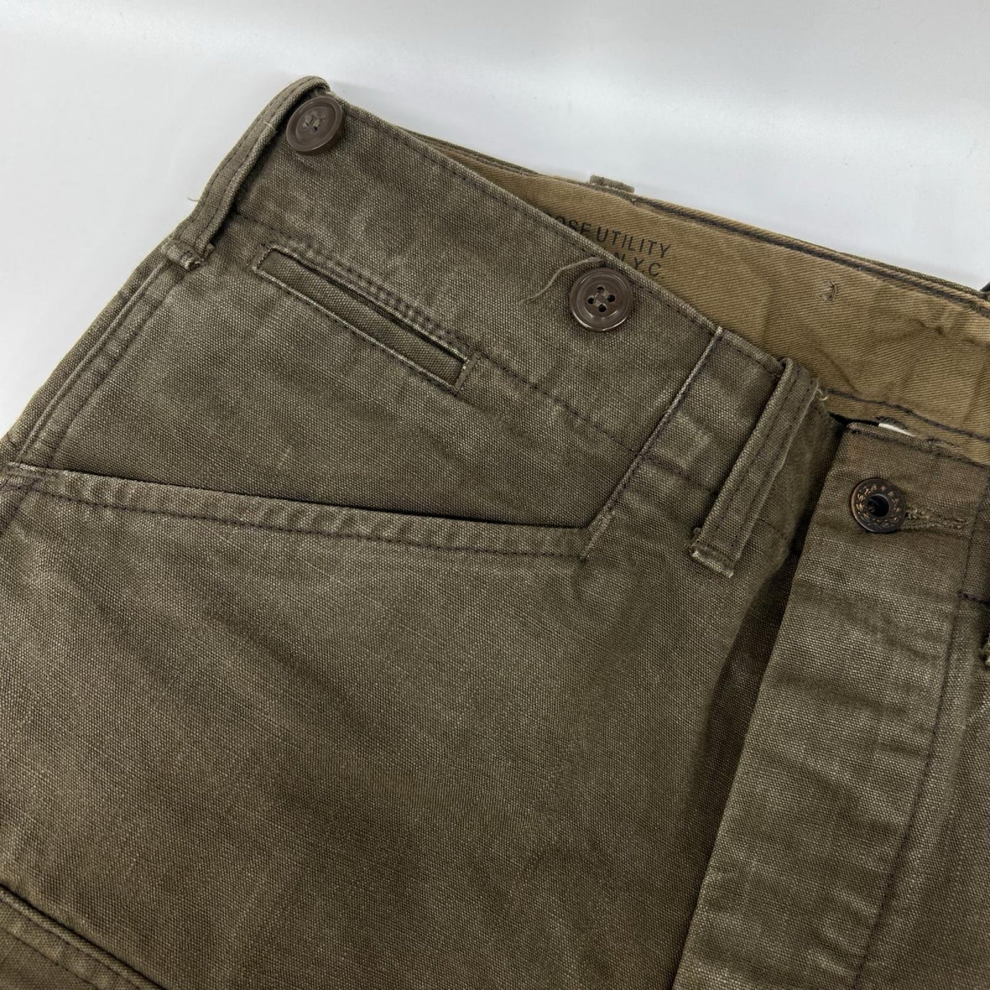 RRL ダブルアールエル 782872046001 オリーブ ピースダイキャンバス 染め加工 ドローストリング カーゴパンツ ボトムス