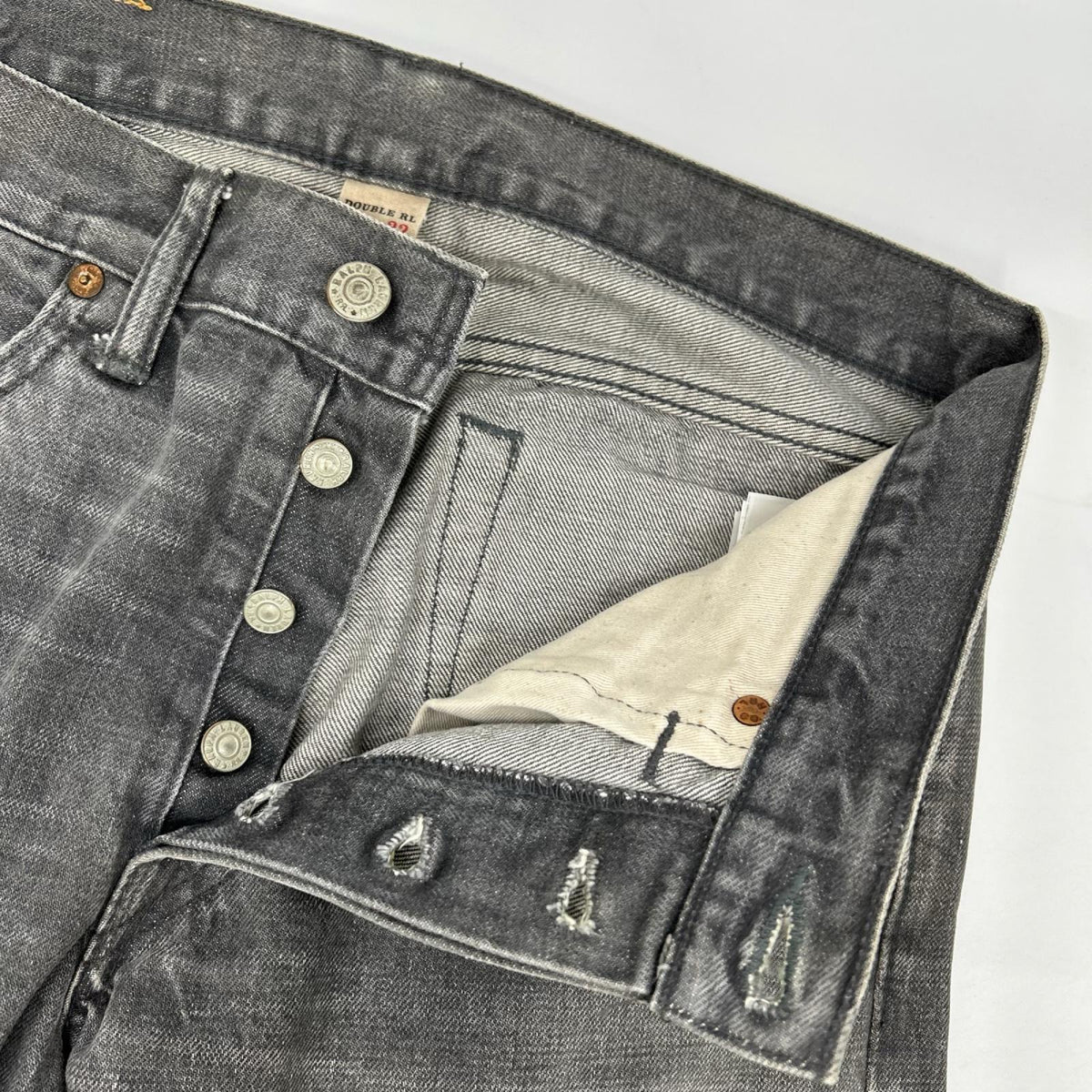 RRL ダブルアールエル 782538549002 グレー コットン ロゴ刺繍 ジップフライ スリムナロー5ポケットデニムパンツ ボトムス