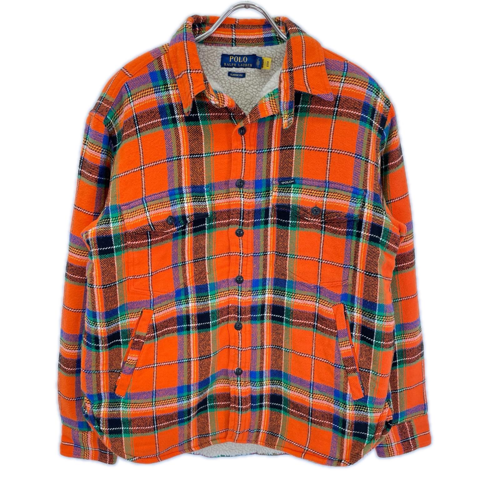 POLObyRalphLauren ポロラルフローレン オレンジ コットン クラシックフィット ボアライニング フリースラインド プラッド フランネルオーバーシャツジャケット ジャケット