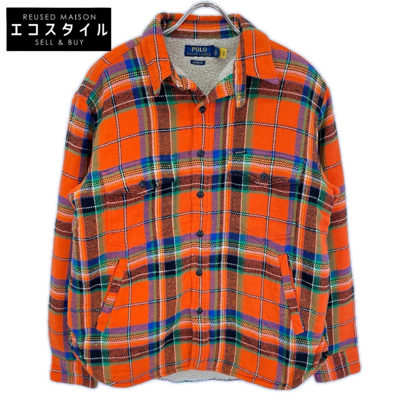 POLObyRalphLauren ポロラルフローレン オレンジ コットン クラシックフィット ボアライニング フリースラインド プラッド フランネルオーバーシャツジャケット ジャケット
