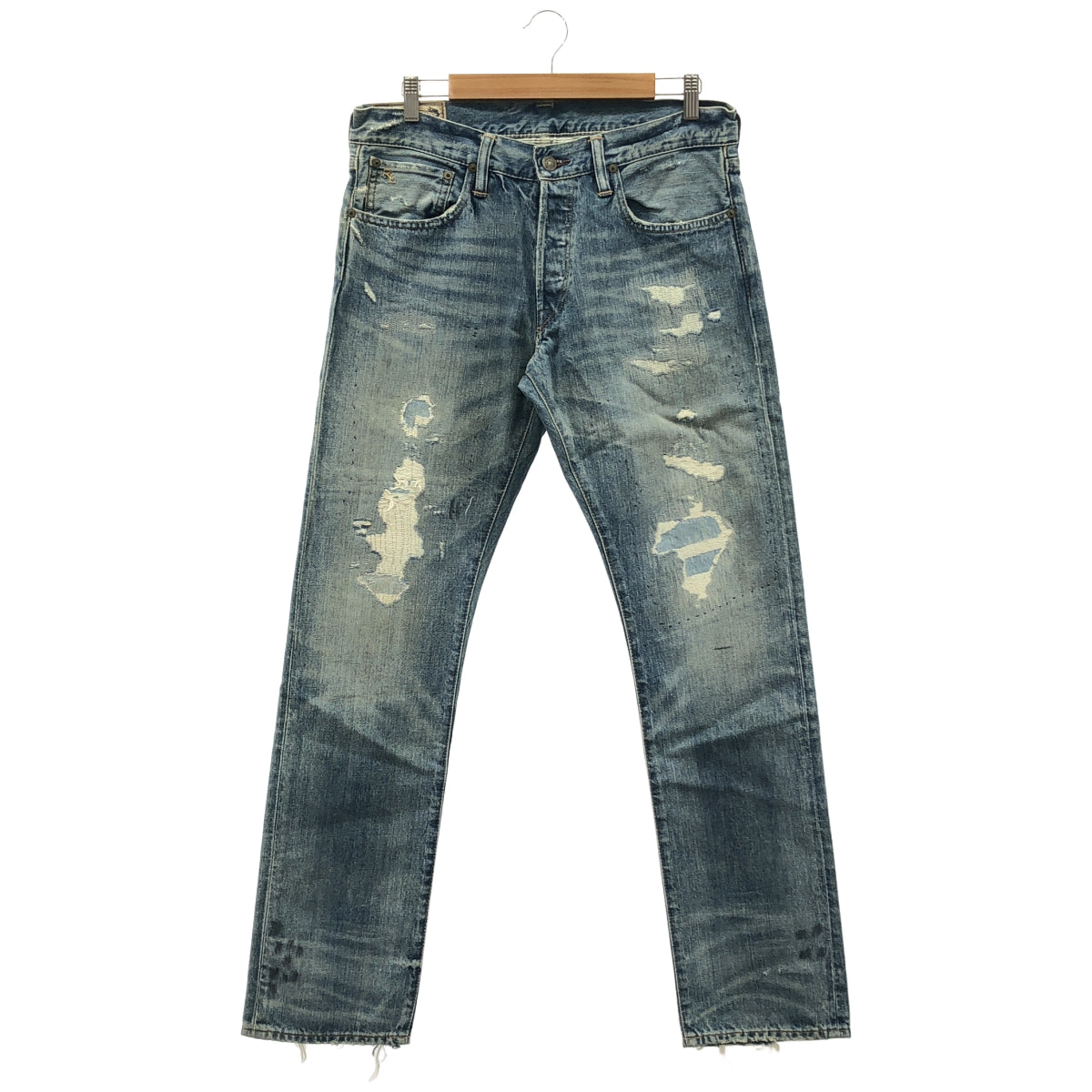 POLObyRalphLauren ポロラルフローレン 4700188340 オーセンティックダンガリー ウォッシュブルー ダメージ加工 ボタンフライ デニムパンツ ボトムス
