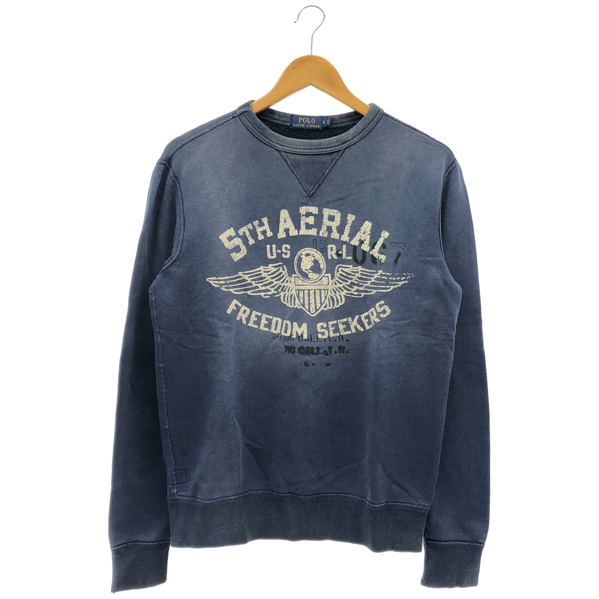 POLObyRalphLauren ポロラルフローレン ネイビー コットン フロッキープリント ヴィンテージ加工スウェットプルオーバー トップス
