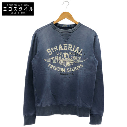 POLObyRalphLauren ポロラルフローレン ネイビー コットン フロッキープリント ヴィンテージ加工スウェットプルオーバー トップス