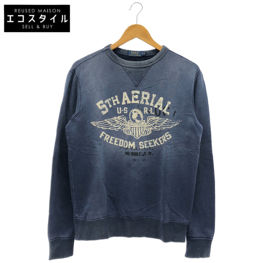 POLObyRalphLauren ポロラルフローレン ネイビー コットン フロッキープリント ヴィンテージ加工スウェットプルオーバー トップス